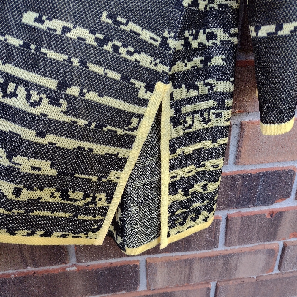 Ming Wang Knit Cardigan Blazer Open Front Slit Sleeve Yellow Black - Picture 8 of 9